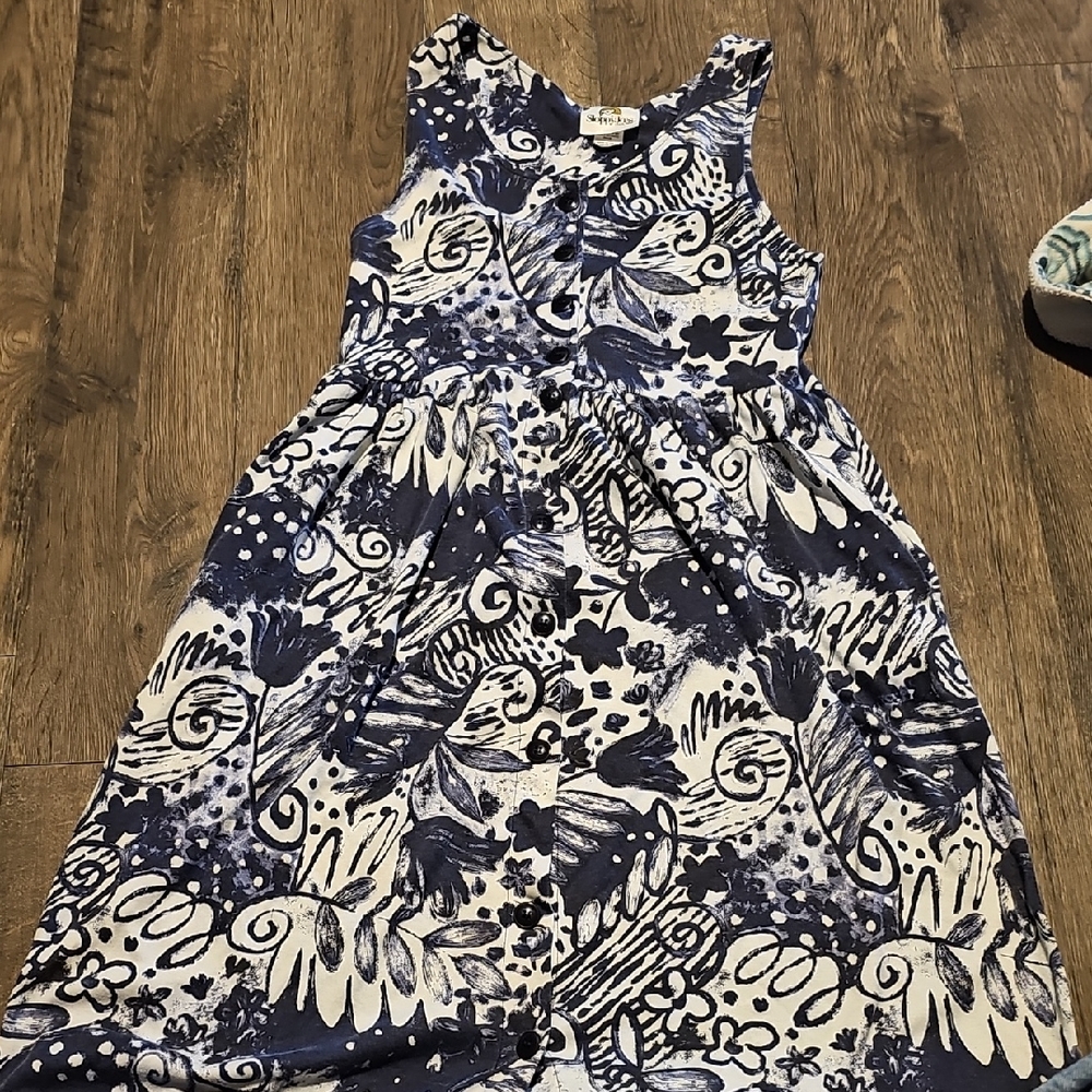 VINTAGE Sloppy Joes Floral Dress  Navy White Button Down Medium Sleeveless Midi